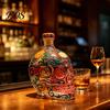 Floral Skull Design Decanter Gothic Decanter, Hand Painted Glass Liquor Bottle with Stained Design, 3D Carved Wine Dispenser for Home Bar, Halloween