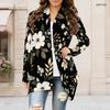 Women Plus Size Floral Printed Long Sleeve Open Front Draped Collar Curved Hem Cardigan