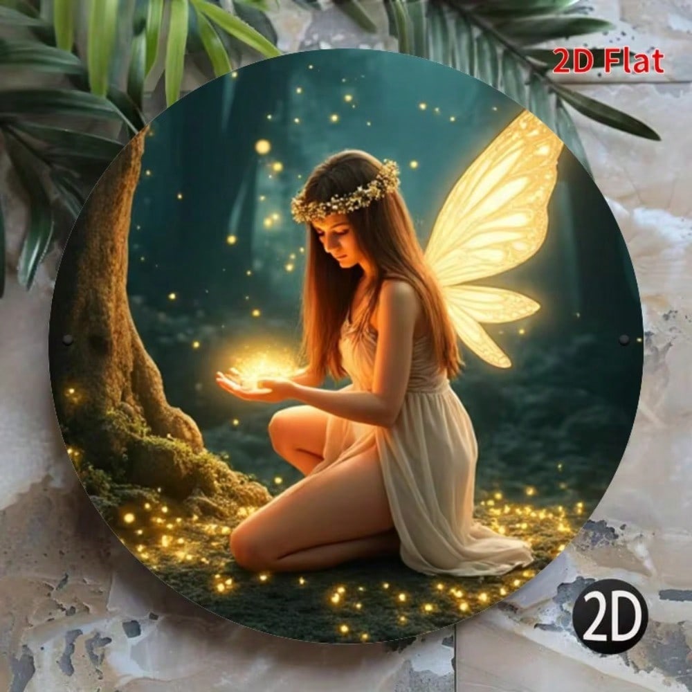 

Enchanted Forest Round Metal Sign Nature Fairy Glowing Stars Wall Art Decor 20x20 білий