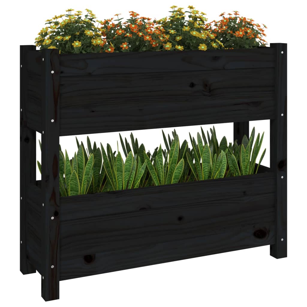 Black Plant Box 77 X 25 X 66 Cm Solid Pine Wood