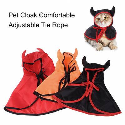 Pet Cloak Comfortable Adjustable Tie Rope Devil's Horn Halloween Cosplay Cat Costumes Puppy Hooded