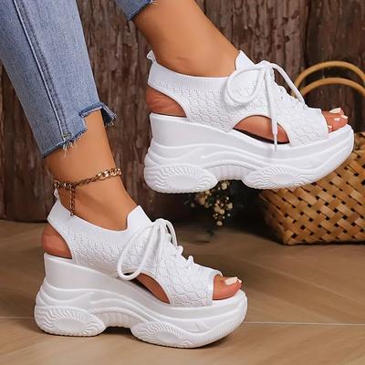 Summer Fashion Comfortable Round-toe Wedge Light Roman Sandals Non-slip Thick-soled Lace-up Casual Sneakers for Women