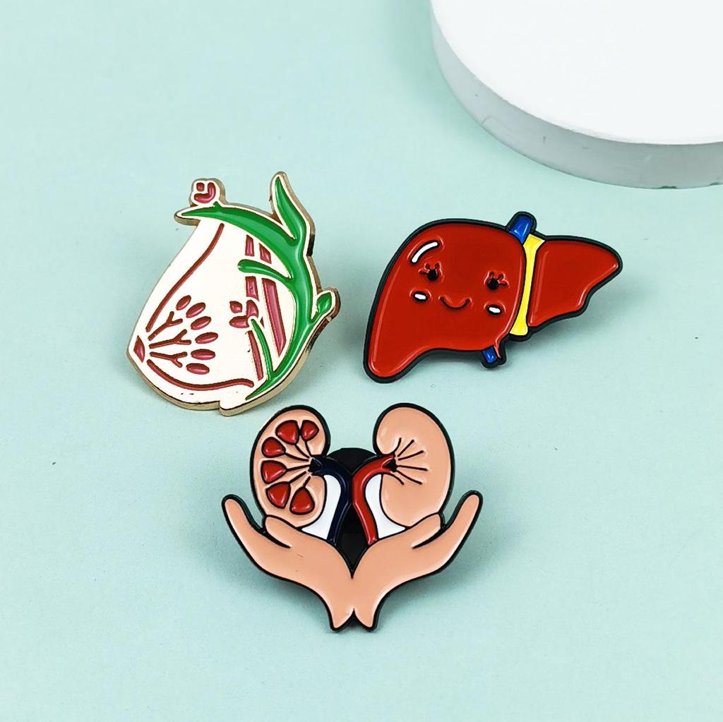 Cartoon Organ Brooch: Cherish the Body Souvenir Metal Badge