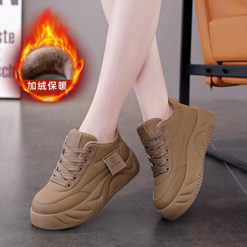 

Туфли на платформе женские осенне-зимние новые бархатные туфли для доски уродливые милые маленькие белые спортивные туфли из хлопка прилив KT 35 верблюд