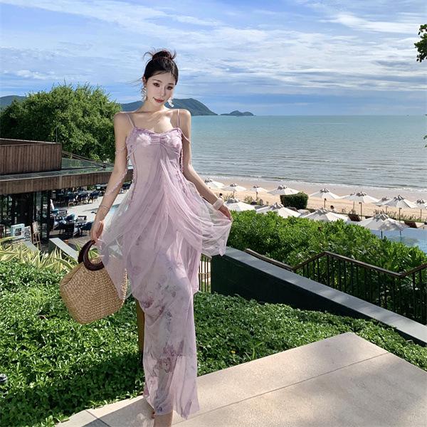 

Элегантное французское платье-майка из фиолетовой сетки - Сказочный летний дизайн для приморских каникул Large фиолетовый