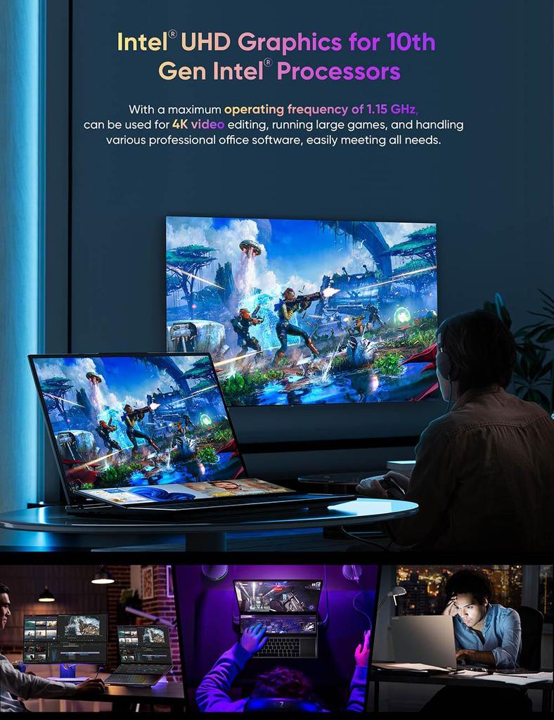 Odnowiony laptop N-one NBook Fly z dwoma ekranami Intel® Core™ i7-10850H 2.7GHz 16 cali 1920*1200 Pełny ekran 14 cali 1920*550 RAM:16 GB pamięci DDR4:1TBSSD