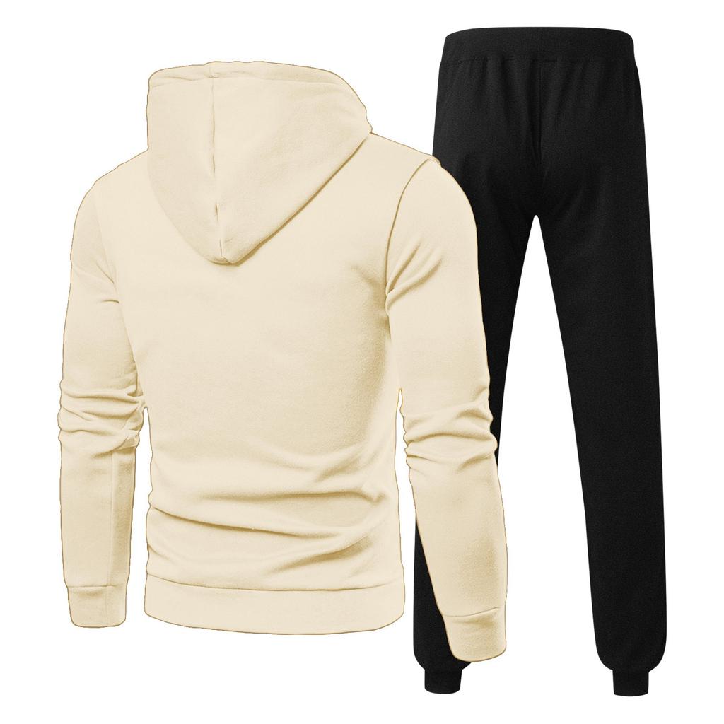 Men's Winter Solid Color Long-Sleeved Hooded Drawstring Sweatshirt And Sweatpants Suit