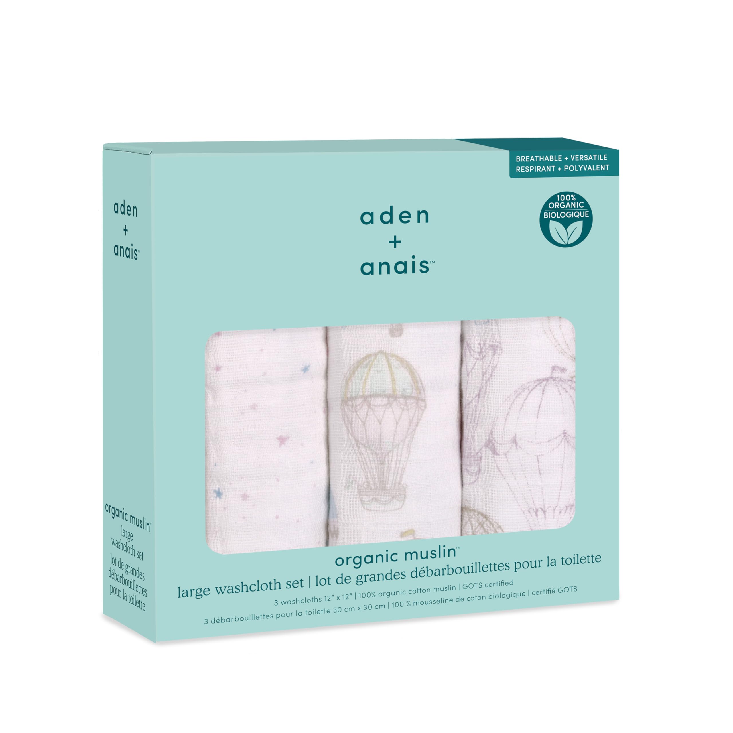 

aden anais Марлевое полотенце Выше набора из 30 x 30 Органическое с WCADABAWCO30002 + Облака, 3, см, Хлопок, Петли,