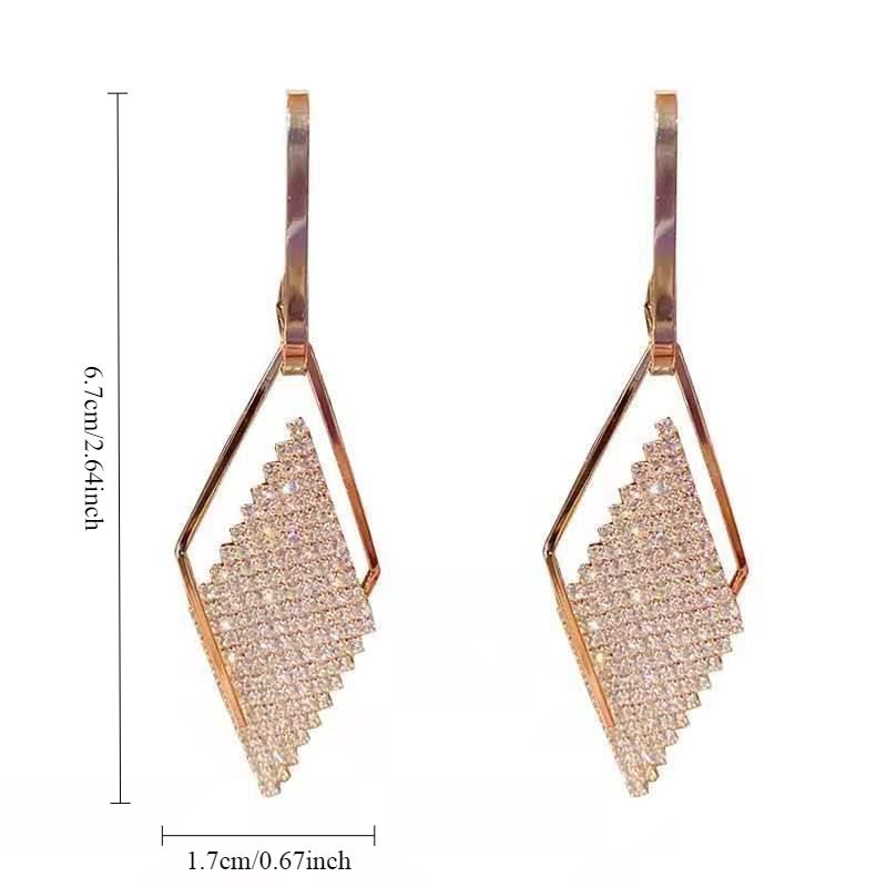 14k Electroplated Gold Diamond Pendant Earrings for Women, Inlaid with Zircon Light Luxury High-end Temperament Exaggerated Earrings Gift