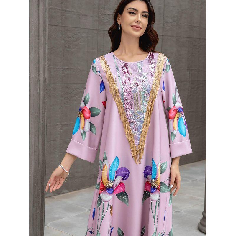 Indonesia Middle East Fashion Cross-Border New Arrival Women's Applique Print Robe Amazon Dubai Dress Dresses