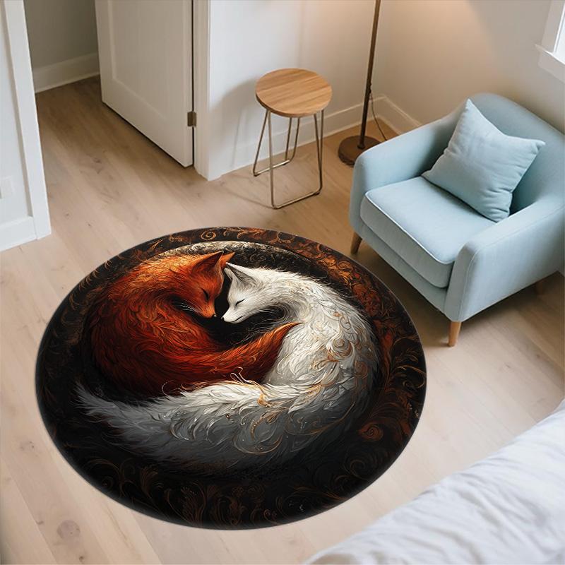 Fox  Round Area Rug,Carpet Rug for Living Room Bedroom Sofa Playroom Decor,Non-slip Floor Mat