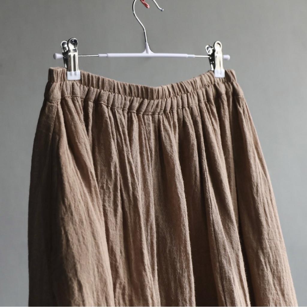Johnature Women Skirts Summer Chinese Style Elastic Waist Solid Color Soft Female Loose A-Line Skirts