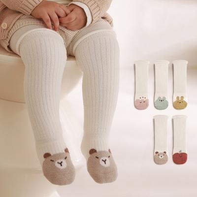 Meias de inverno para bebês, quentes, grossas, meias longas para bebês, fofas, desenho animado, punho solto, recém-nascido, meias altas até o joelho