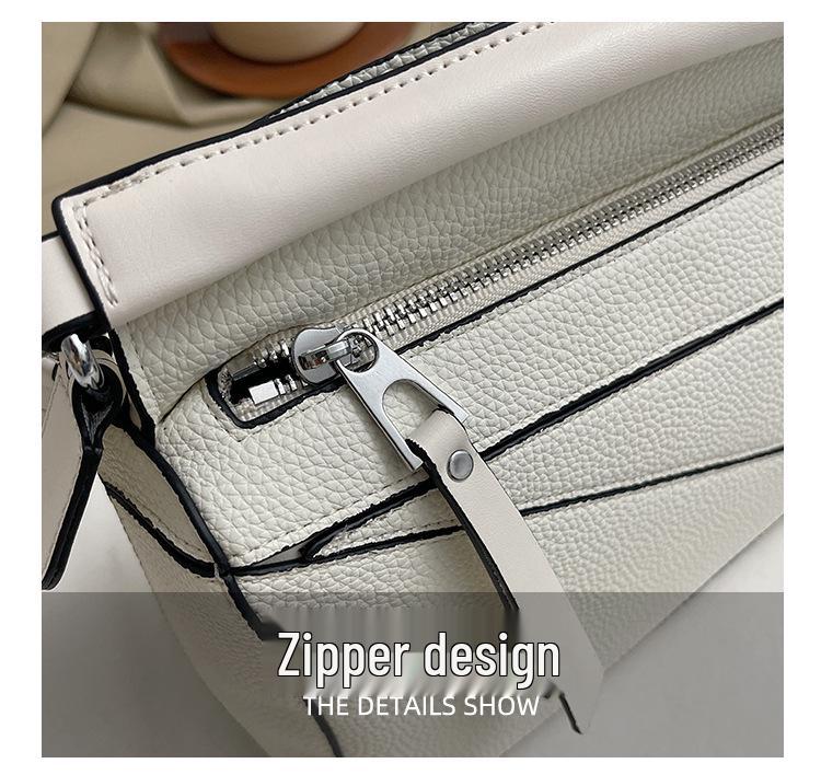 Prosta Jednolita Kolorowa Patchworkowa Torba na Ramię Crossbody z Ziarnistej Skóry Liczi