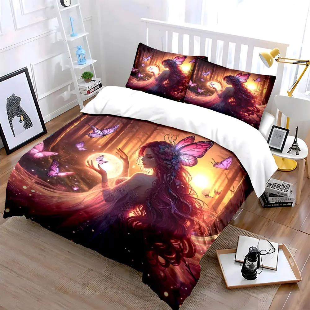 Fairy-Themed Artwork Set Bedding Set with 1 Duvet Cover 2 Pillowcases Single Double King Queen Gift
