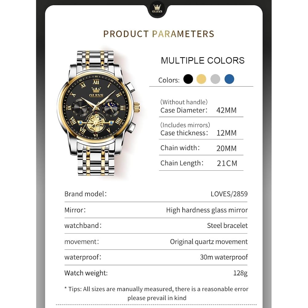 OLEVS Men's Stylish Chronograph Watch Business Analog Waterproof Quartz Gold/Black