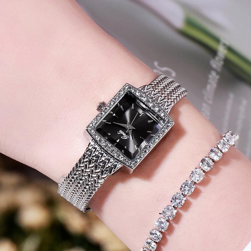 Mesh Belt Retro Square Women'S Watch Luxury Diamond-Encrusted High-End Watch Women'S Quartz Watch