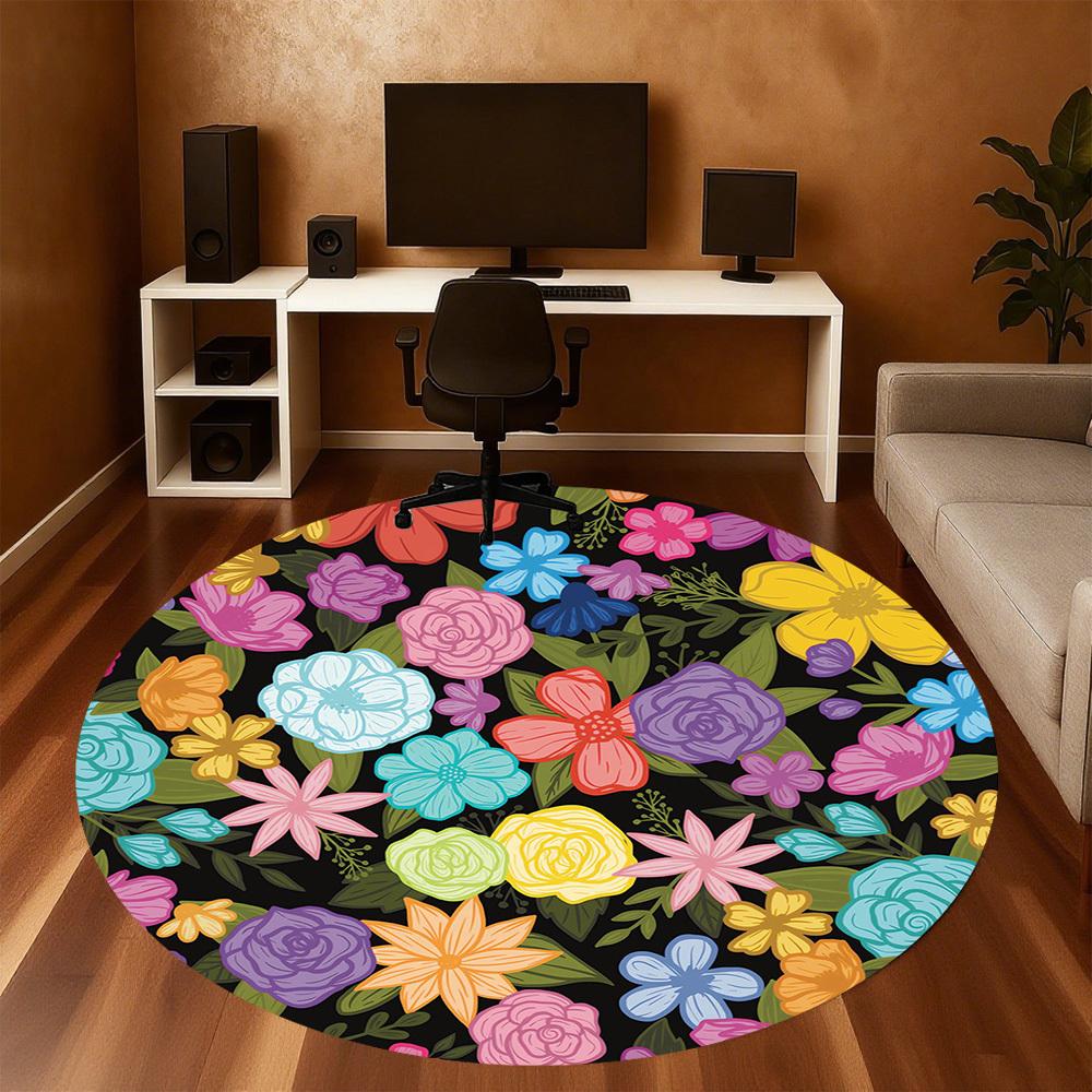 1pc Flowers Pattern Round Chair Mat Area Rug - Non-Slip, Floor Mat for Office, Bedroom, and Indoor Decor -1002163