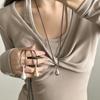 Minimalist Leather Rope Water Drop Long Necklace Fashion Versatile Women Sweater Jewelry