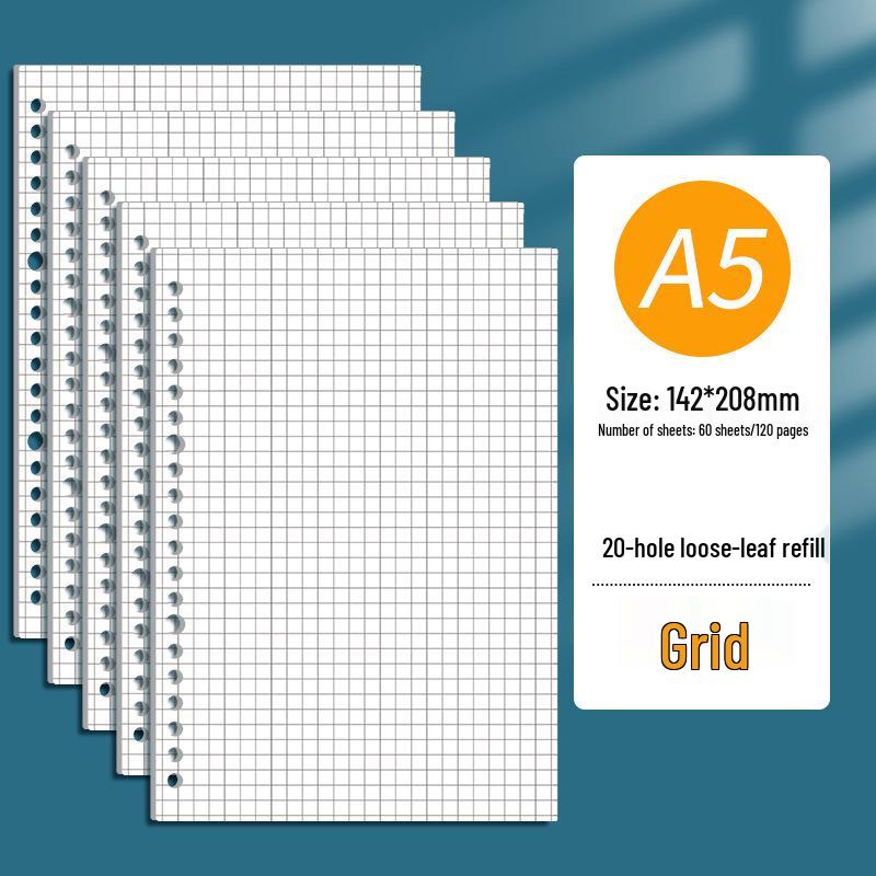 B5, A5, A4 Loose Leaf Notebook with Removable Lined/Grid Covers