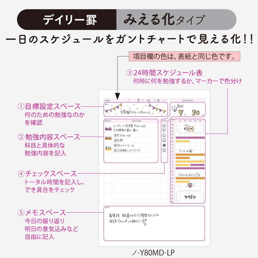 KOKUYO Campus Notebook Study Planner Daily Ruled B5 Light Pink No-Y80MD-LP