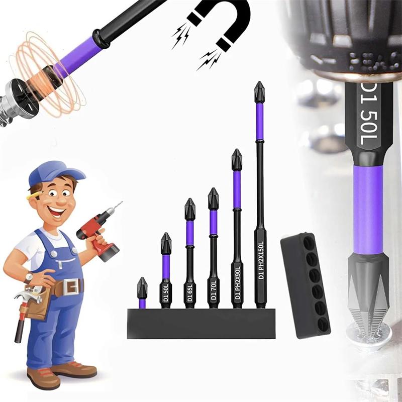 

Non-slip Magnetic Cross Screwdriver Bits Ph2 Batch Head Phillips Impact Bits Impact Driver Bit Sets for Power Drilling