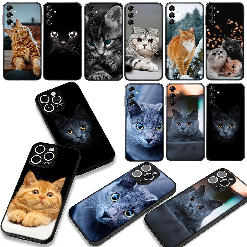 Blue Cat Green Eyes Meow Phone Cover Case for Apple iPhone 16 15 14 Plus 13 12 Mini 17 Pro Max + 16E Air 16+ ProMax Casing