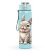 1PC White Fluffy Easter Bunny Print 750ml Color Plastic Sports Water Bottle Leakproof Flip Straw Lid Suitable for Sports Office Home Use