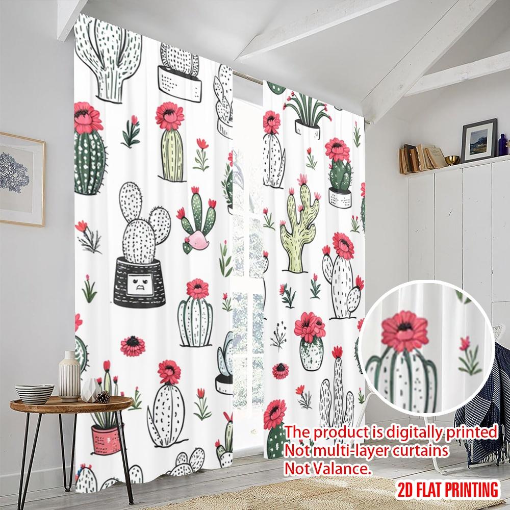 2pcs 2D flat printing Halloween Drapes Bohemian cactus 100% Polyester Without Electricity Spring Party & Holiday Decor Use for