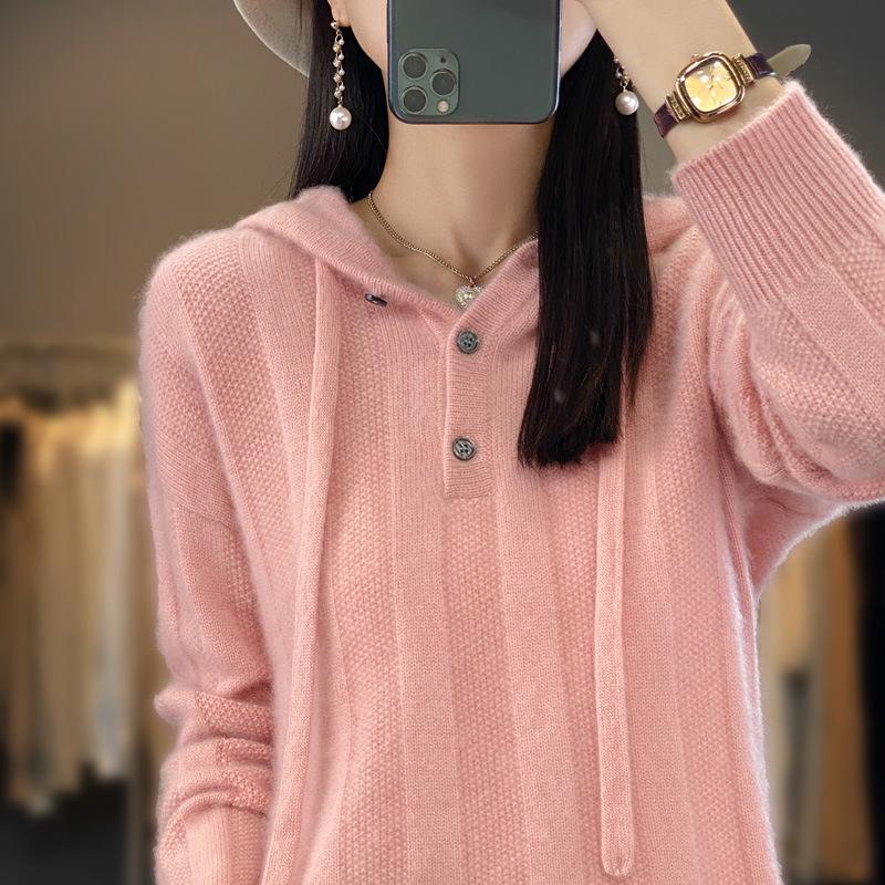 Versatile Wool Hooded Knit Sweater for Women