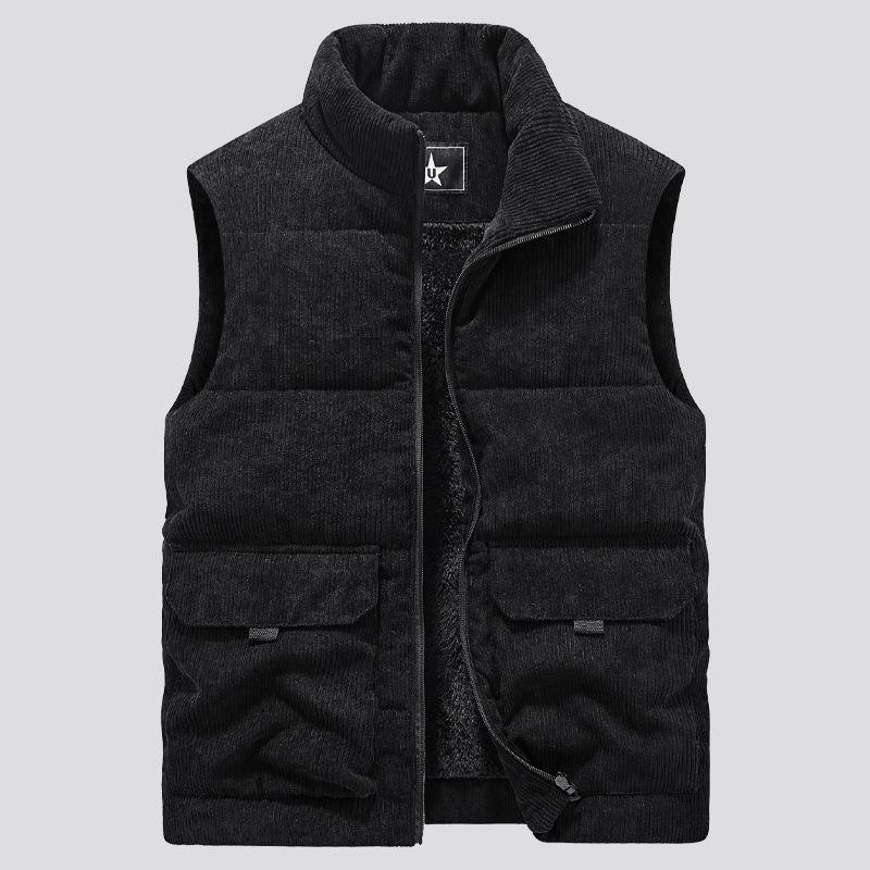 Corduroy Vest for Men In Autumn and Winter, with Thick Velvet, Stand Up Collar, Horseclip, Oversized Workwear, Vest, and Warm Cotton Jacket