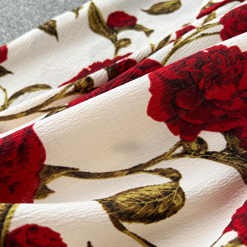 RUGOD Retro Print Dress 2022 Summer New Goddess Fan Temperament V-Neck Tie Waist Thin Mid-Length Dress