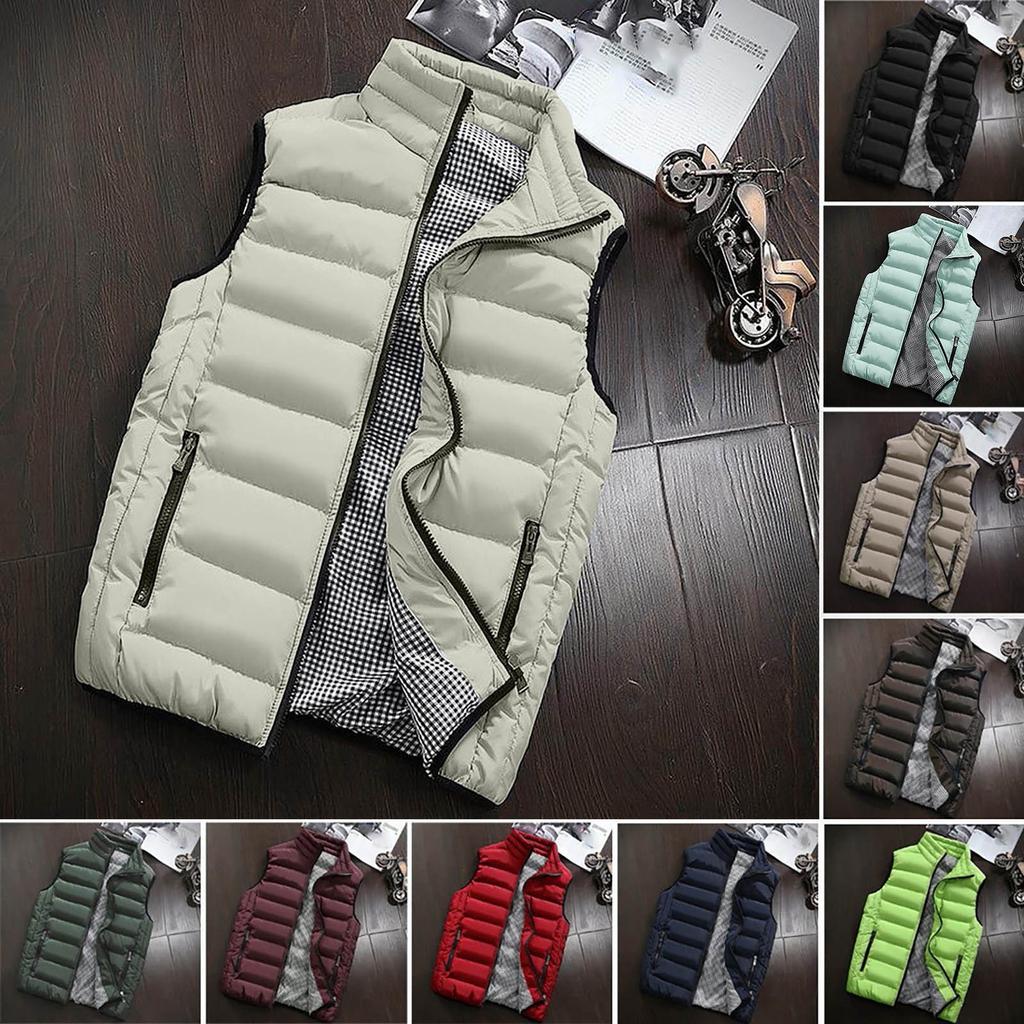 Menn Vinterfrakk Vattert Bomullsvest Varm Hette Tykk Vest Topper Jakke