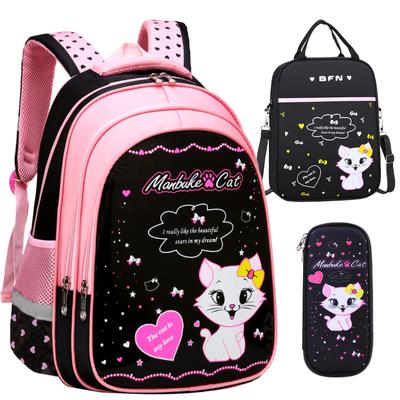 Grade 1-6 Children School Bags for Girls Cat Print Schoolbag Primary Cartoon School Backpack Kids School Backpack Set