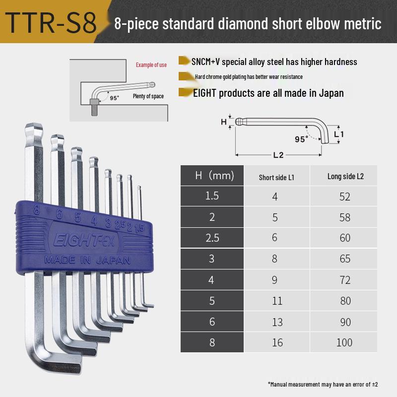 EIGHT TTR-S8 8-Piece Metric Hex Key Set (1.5-8mm)