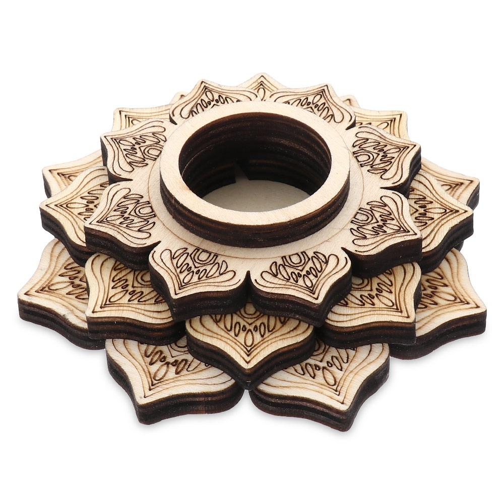 Wood Crafts Lotus Pattern Crystal Carving Wooden Ornaments Crystal Ball Base Meditation Decor Wood Base