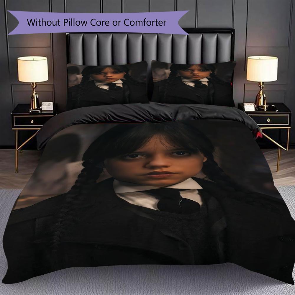 1PC Wednesday pattern Bedding Quilt Set Quilt Cover Pillowcase Home Decoration Birthday Gift (1 * duvet cover + 2 * pillowcase, without core)