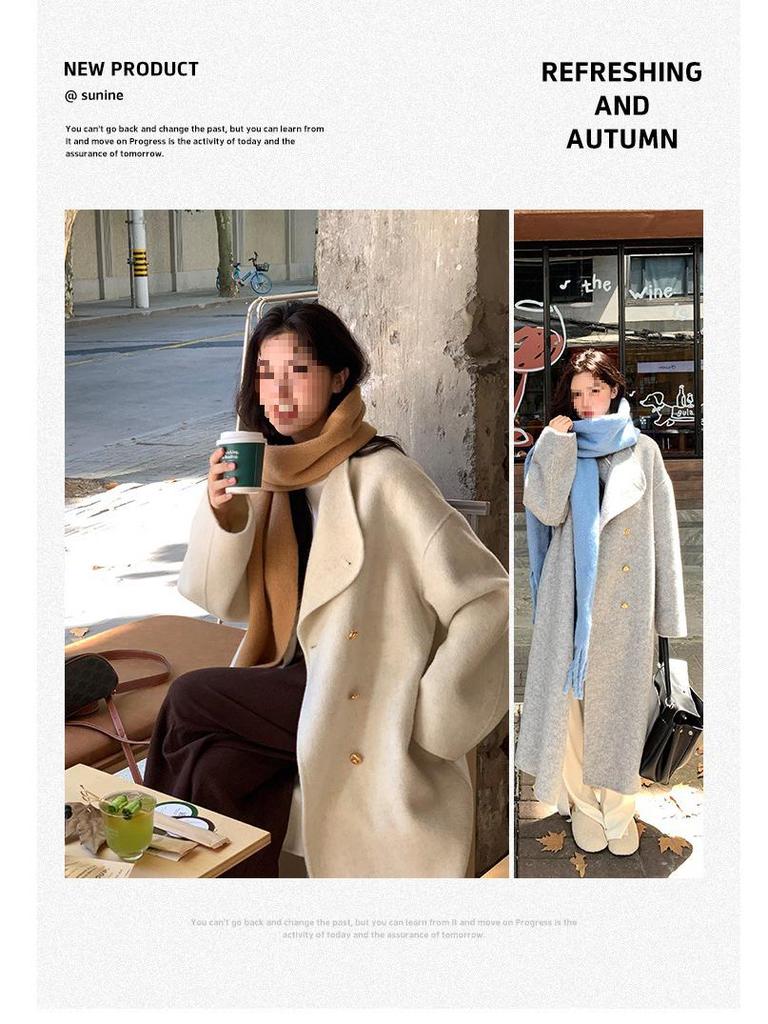 Su Jiu'er Women's 2024 Mid-Length Double-Sided Wool Coat - High-End Gray Autumn/Winter Outerwear