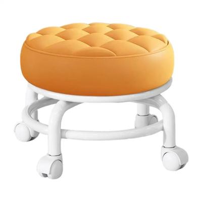 PU Leather Rotating Rolling Stool Waterproof Universal Wheel Rolling Pulley Chair 360 Degree Rotating Thickened Sponge Cushion