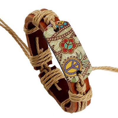 Bracciale rigido infinito con pirografo, segno di pace, stile punk vintage da donna e uomo
