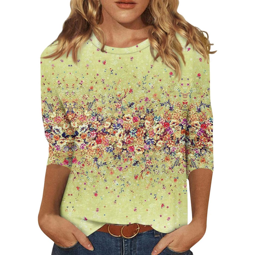 3/4 Sleeve Shirts For Women Cute Print Graphic Tees Blouses Casual Plus Size Basic Tops Pullover