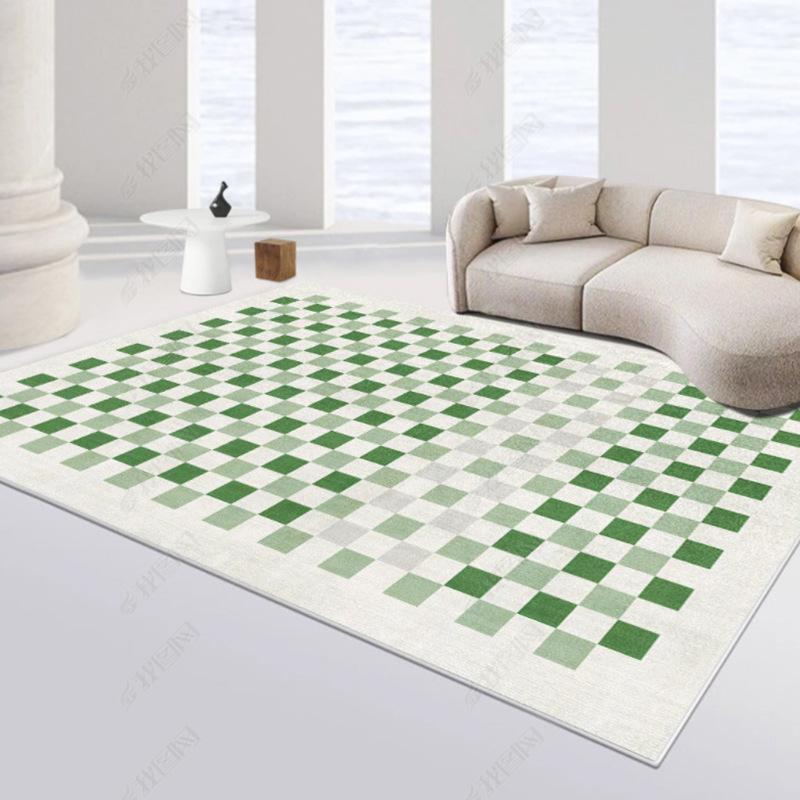 Checkerboard Plaid Living Room Carpet - Light Luxury, Large Area, Sound Insulating, Retro Style