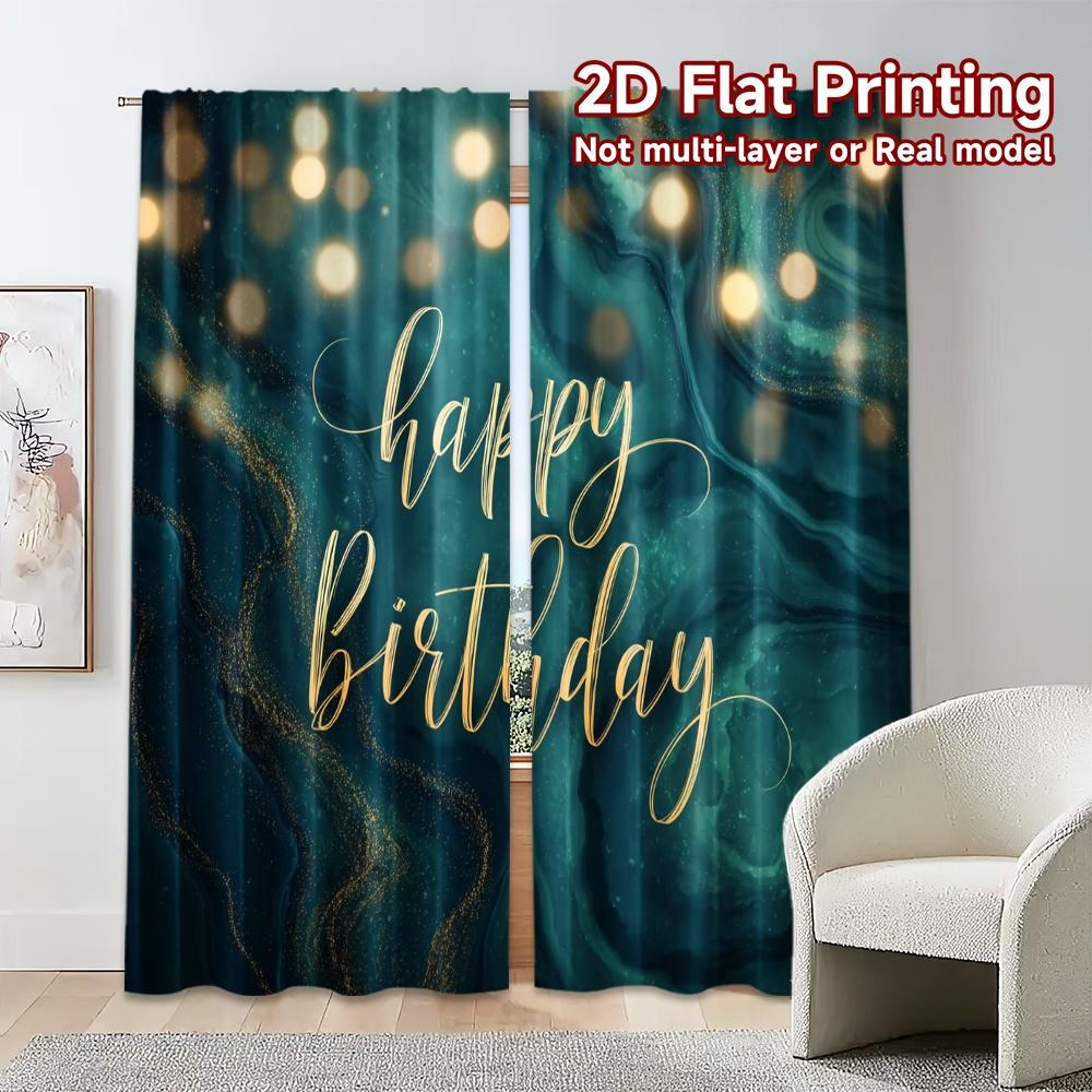 Flat Printing Curtains Without Rod Birthday Vibes Popular Creative Polyester Insulation Thermal Set Of 2 Made