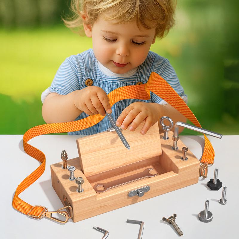 Children's Wooden Montessori Screw & Nut Toolbox Educational Toy