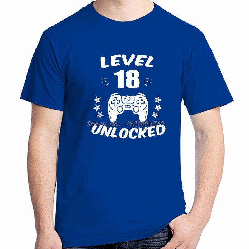 Level 18 Unlocked Video Gamer 18th Birthday Gift Graphic T Shirts Summer Cotton Short Sleeve Tshirts Unisex Print T Shirt