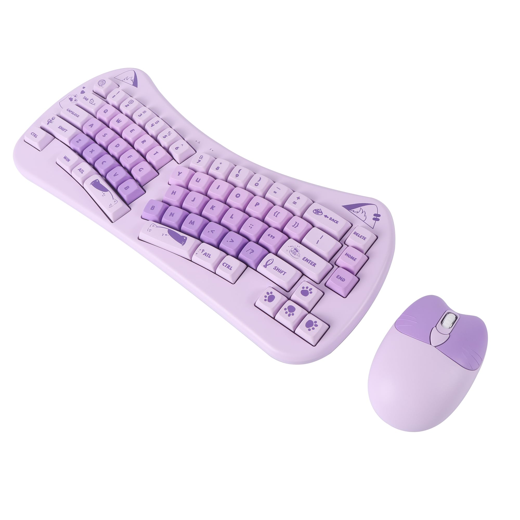 

Alice Layout Keyboard and Mouse Ergonomic Wireless 66 Receiver Separate Left and Right Cute Cat English Easy English Instruction Manual for and Фіолетовий