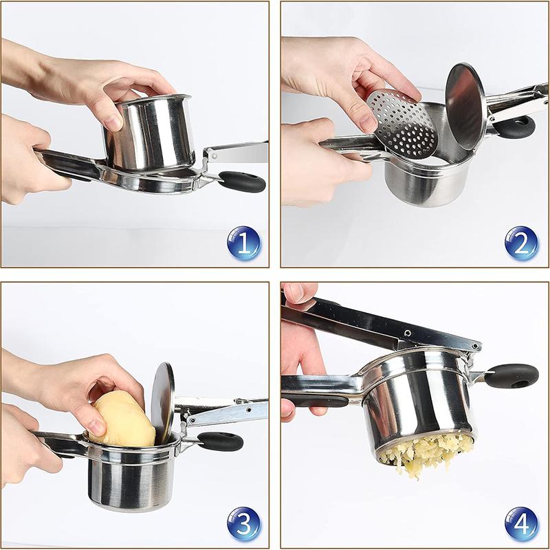 Potato Masher Stainless Steel with 3 Interchangeable Fineness Discs Spaetzle Maker Creates Smooth Creamy Mashed Potato