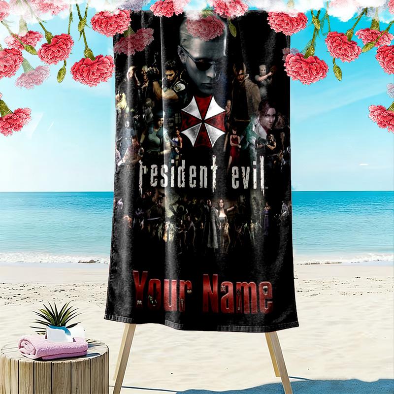 Name Custom Evil Zombie Game Print Beach Towel, Large Soft Quick Dry Towel for Beach Camping Swimming