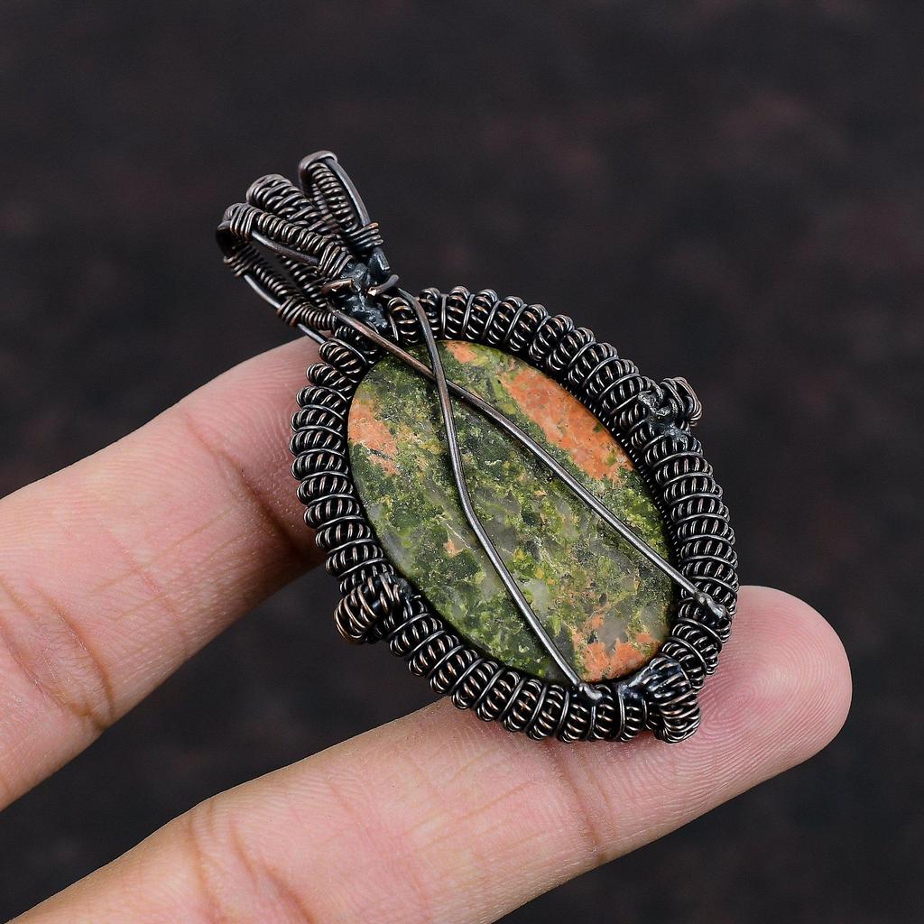 Unakite Pendant Copper Wire Wrapped Pendant Unakite Jewelry Gemstone Pendant Beautiful Copper Jewelry Women's Special Gift Handmade Pendant