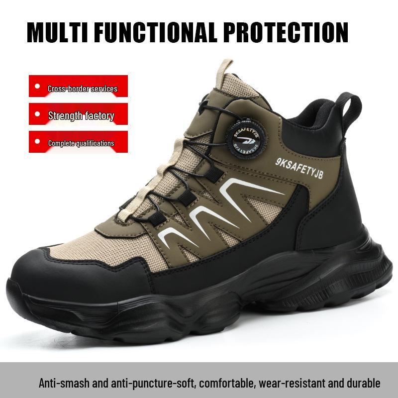Men's High-Top Safety Boots: Anti-Smash, Anti-Puncture, Durable, Comfortable, Easy Button Closure for Work Protection